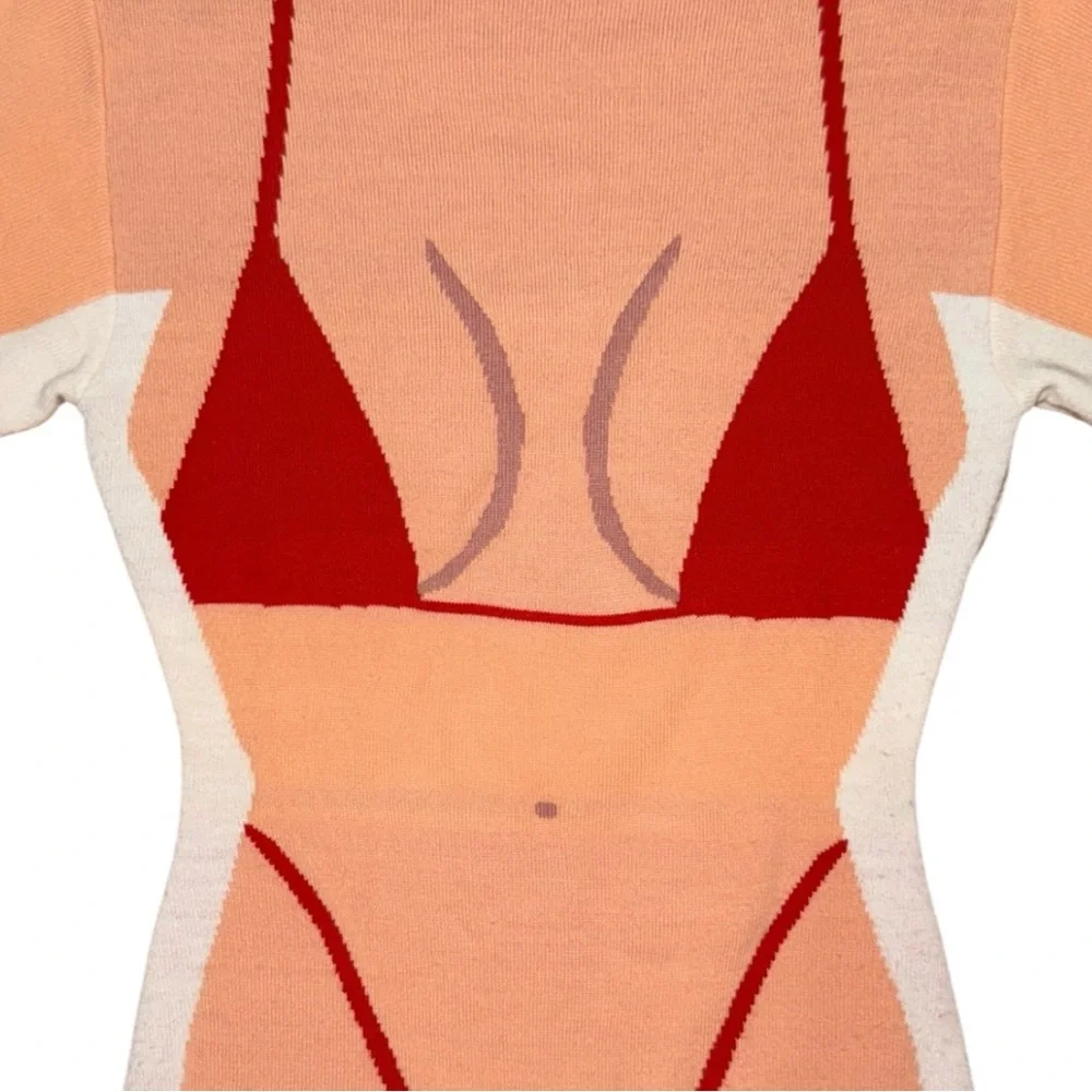 THE FASHION BRAND COMPANY Penelope Gazin Red Bikini Body Knit CoverUp Midi Dress - Picture 4 of 5